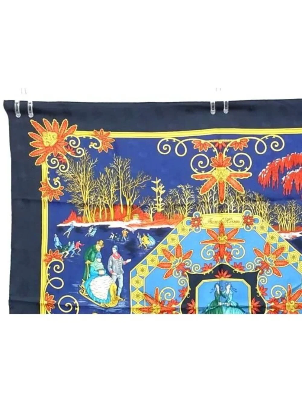 Hermes Joiesd' Hiver Winter Carre 90 Silk 100% Large Scarf Shawl Navy - Picture 2 of 5